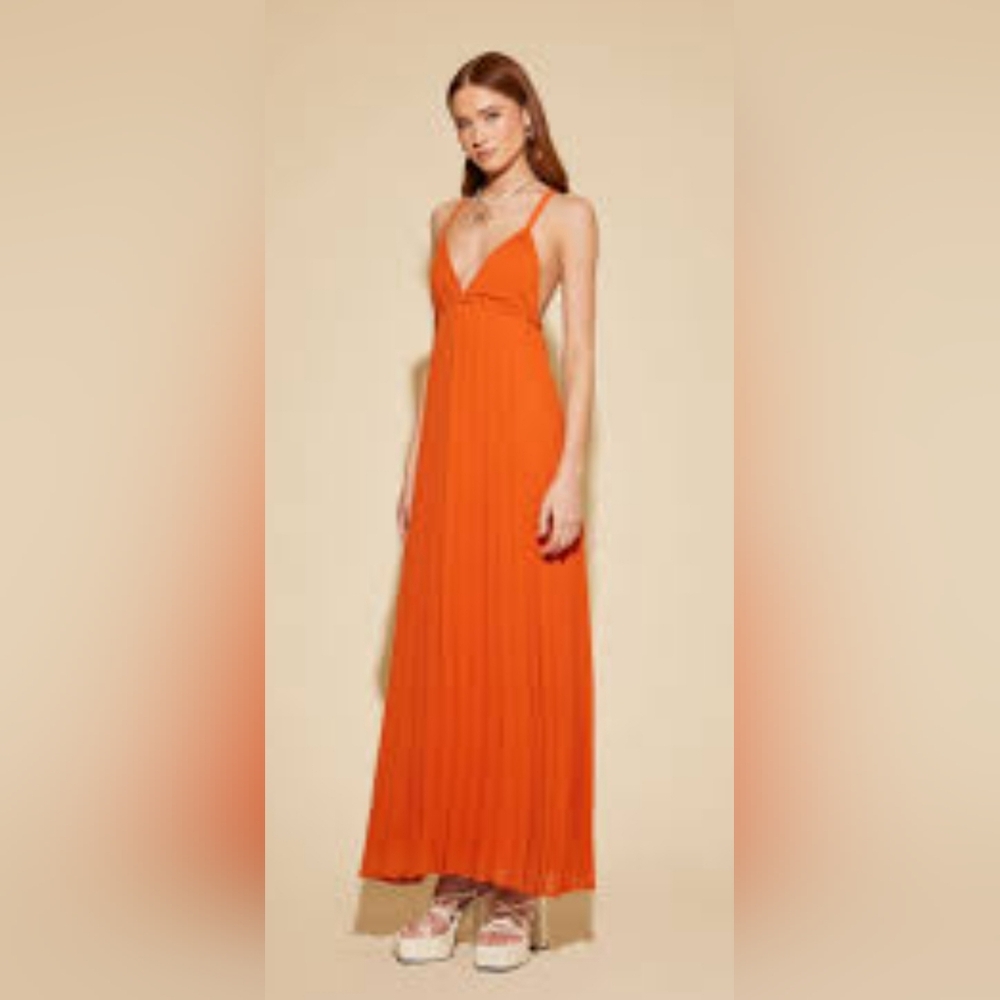 Forever 21 Orange Pleated Maxi Dress